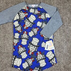 LuLaRoe Randy Baseball‎ Tee XXS Uncle Sam Patriotic Stars 3/4 Sleeve Blue Gray